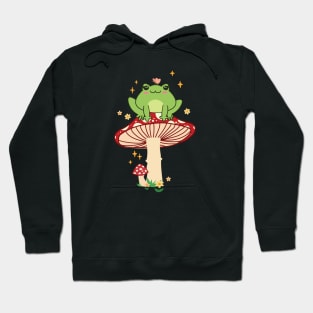 Cute Kawaii frog with a butterfly and Mushrooms, Cottagecore Hoodie